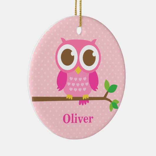 枝女の子部屋の装飾のかわいくガーリーなピンクのフクロウ セラミックオーナメント (右)