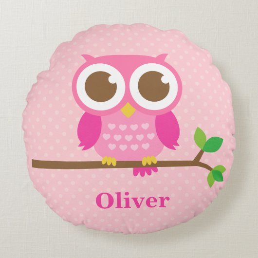 枝女の子部屋の装飾のかわいくガーリーなピンクのフクロウ ラウンドクッション (正面)