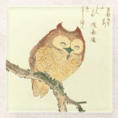 枝日本のなファインアートガラスのコースターのフクロウ ガラスコースター (正面)