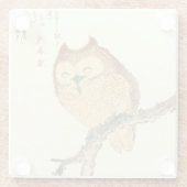 枝日本のなファインアートガラスのコースターのフクロウ ガラスコースター (裏面)