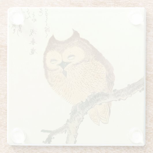 枝日本のなファインアートガラスのコースターのフクロウ ガラスコースター (裏面)