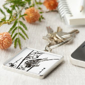 枝日本のの鳥 – 白黒 キーホルダー (側面)