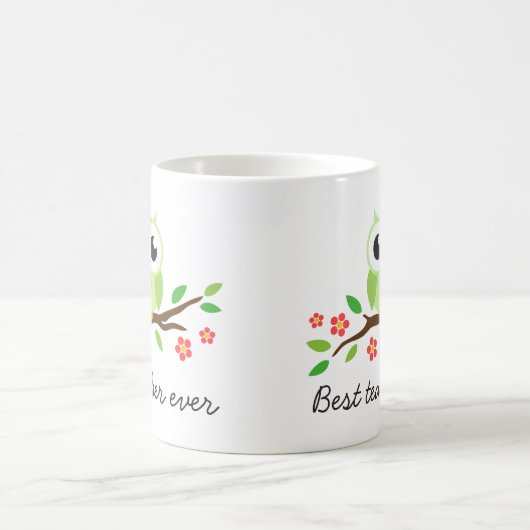 枝最も最高のな先生のカスタムの文字の緑のフクロウ コーヒーマグカップ (中央)