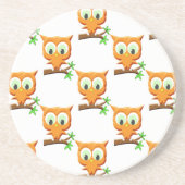 枝柄の漫画の小さなフクロウ コースター (正面)