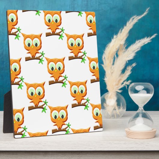 枝柄の漫画の小さなフクロウ フォトプラーク (側面)