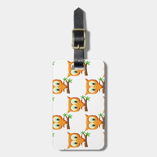 枝柄の漫画の小さなフクロウ ラゲッジタグ (正面縦)