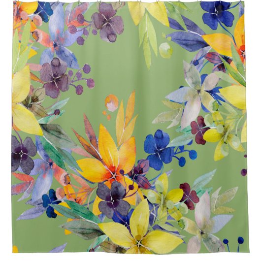 枝水カラーの継ぎ目のない模様。画像（白） シャワーカーテン (正面)