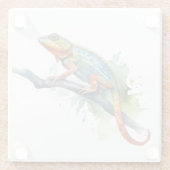 枝水色のカメレオン鮮やか色 ガラスコースター (裏面)