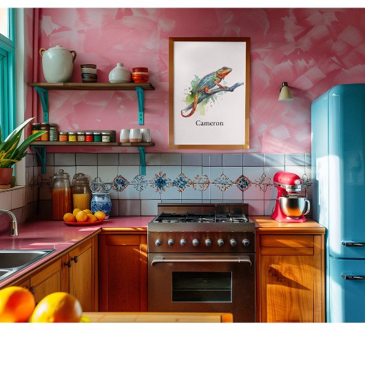 枝水色のカメレオン鮮やか色 ポスター