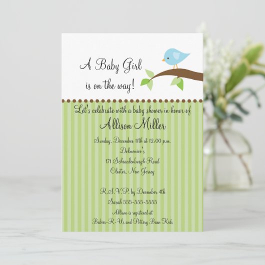 枝男の子のベビーシャワーのかわいいひな鳥 招待状 (スタンド正面)