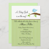 枝男の子のベビーシャワーのかわいいひな鳥 招待状 (正面/裏面)