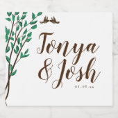 枝素朴と緑の愛の鳥結婚の リキュールボトルラベル (シングルラベル)