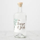 枝素朴と緑の愛の鳥結婚の リキュールボトルラベル (正面)