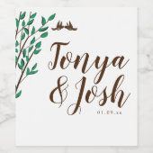 枝素朴と緑の愛の鳥結婚の ワインラベル (シングルラベル)