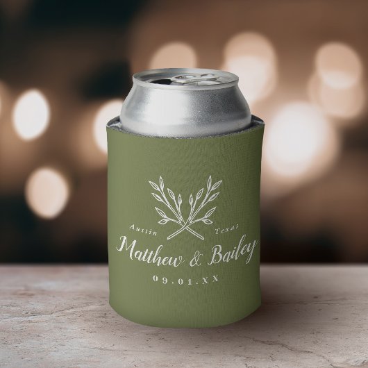 枝素朴結婚モノグラム |オリーブグリーン 缶クーラー