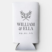 枝素朴結婚モノグラム |白 スリム缶クーラー (正面)