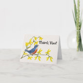 枝花に甘い小さな赤い青の鳥 サンキューカード (正面)