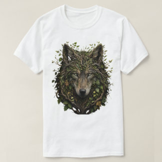 枝葉のオオカミ 森の自然芸術 3D Tシャツ