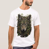 枝葉のオオカミ 森の自然芸術 3D Tシャツ (正面)