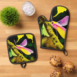 枝虫鮮やかデザイン 鍋つかみ&鍋敷きセット