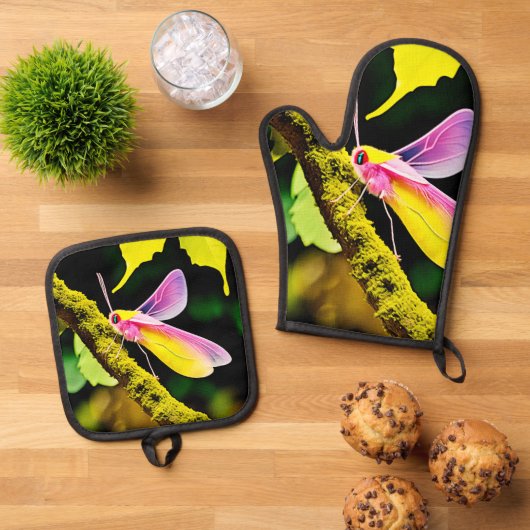 枝虫鮮やかデザイン 鍋つかみ&鍋敷きセット (トップダウン)