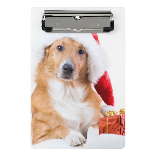 枝角およびカラフルのギフトを持つクリスマス犬 ミニクリップボード (正面)