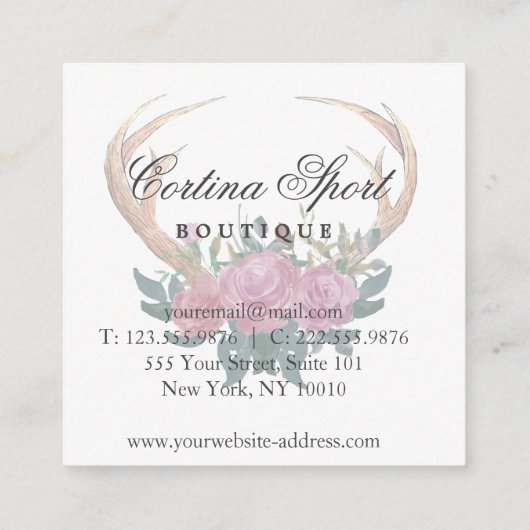 枝角およびバラの素朴でシックな名刺 スクエア名刺 (裏面)