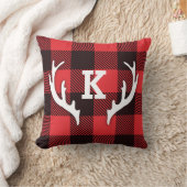 枝角のモノグラムが付いているバッファローの点検の格子縞 クッション (ブランケット)