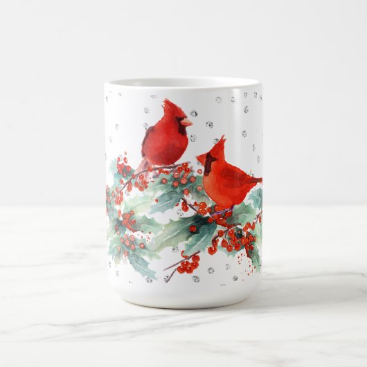枝銀製のアクセントの水彩画の(鳥)ショウジョウコウカンチョウ コーヒーマグカップ (中央)