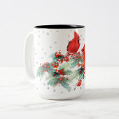 枝銀製のアクセントの水彩画の（鳥）ショウジョウコウカンチョウ コーヒーマグカップ (正面左)