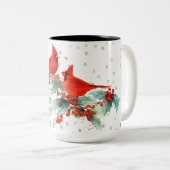 枝銀製のアクセントの水彩画の（鳥）ショウジョウコウカンチョウ コーヒーマグカップ (正面右)