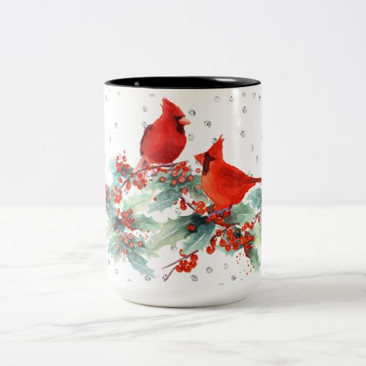 枝銀製のアクセントの水彩画の（鳥）ショウジョウコウカンチョウ コーヒーマグカップ (中央)