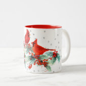 枝銀製のアクセントの水彩画の(鳥)ショウジョウコウカンチョウ ツートーンマグカップ (正面右)