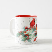 枝銀製のアクセントの水彩画の(鳥)ショウジョウコウカンチョウ ツートーンマグカップ (正面左)