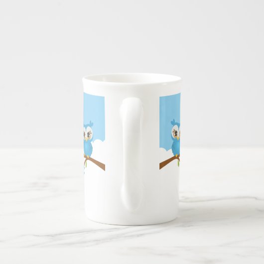 枝骨灰磁器のマグのかわいいフクロウの男の子 ボーンチャイナマグカップ (裏面)