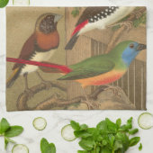 枝鳥カラフル五羽 キッチンタオル (折り畳み)