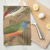 枝鳥カラフル五羽 キッチンタオル (四つ折り)