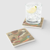 枝鳥カラフル五羽 ストーンコースター (横)