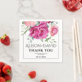 枝、ピンクのバラの花とタイポグラフィ結婚の スタンダードカクテルナプキン (インサイチュ)