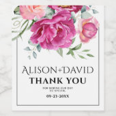 枝、ピンクのバラの花とタイポグラフィ結婚の ワインラベル (シングルラベル)