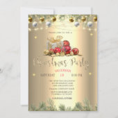 枝、プレゼント、ボール、ストリングライトクリスマス 招待状 (正面)