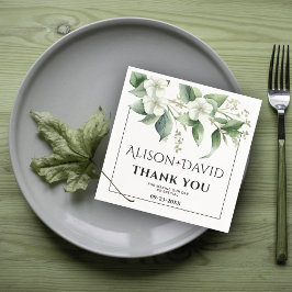 枝、白い花の緑のタイポグラフィ結婚ズ スタンダードカクテルナプキン