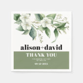 枝、緑の白い花のタイポグラフィ結婚ズ スタンダードカクテルナプキン (正面)