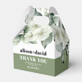 枝、緑の白い花のタイポグラフィ結婚ズ フェイバーボックス (正面サイド)