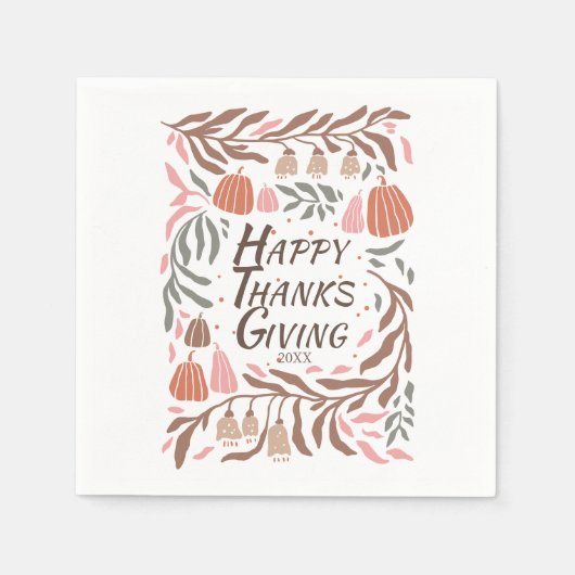 枝、葉、カボチャ秋 スタンダードカクテルナプキン (正面)