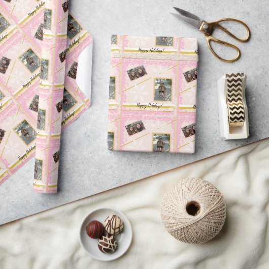 枠きらめく付き写真、モノグラーム ラッピングペーパー (クラフト)