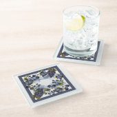 枠に青い花と果実 ガラスコースター (アングル)