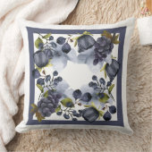 枠に青い花と果実 クッション (ブランケット)