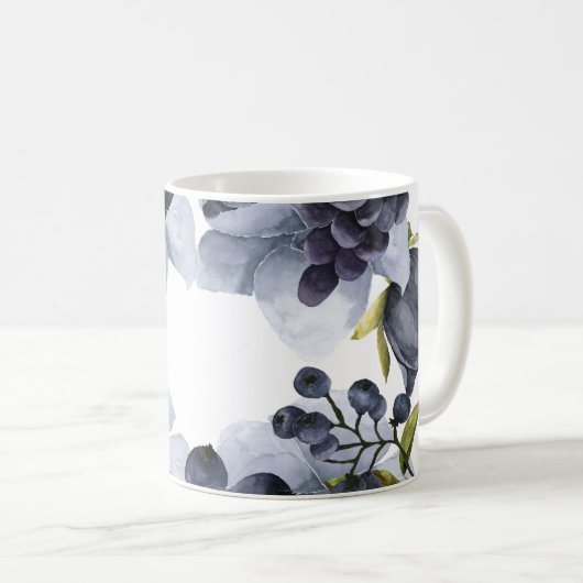 枠に青い花と果実 コーヒーマグカップ (正面右)