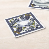 枠に青い花と果実 スクエアペーパーコースター (アングル)